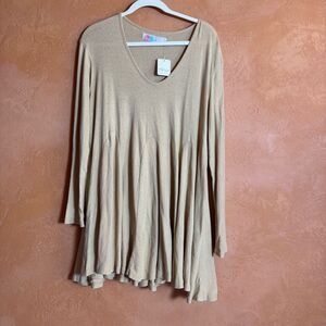Free People FP Beach Swing Tunic Dress Medium Oat Bran Taupe Boho Flowy NWT $78